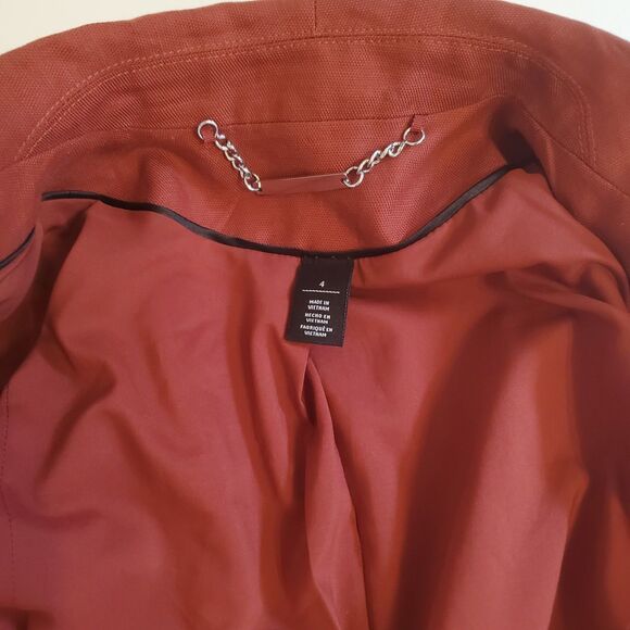 White House Black Market Women's Blazer Size 4 Rust Orange Cotton Linen Jacket - Picture 10 of 12